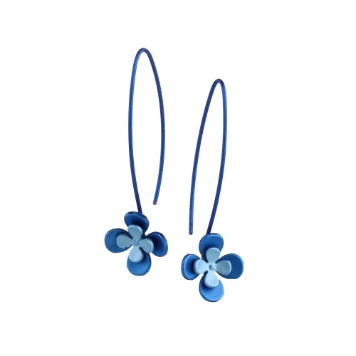 Double Four Petal Dark Blue Drop & Dangle Earrings